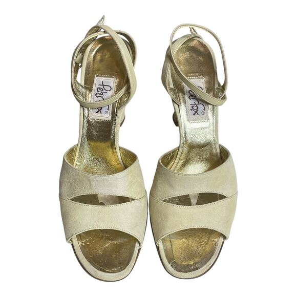 Peter Fox 90s Vintage Ankle Strap Golden Cream Leather Sandals Size 8.5 - Picture 1 of 8